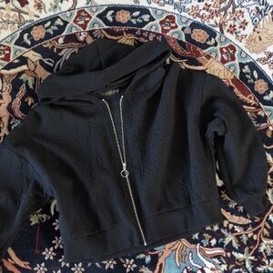 Black Textured Zip-Up Hoodie